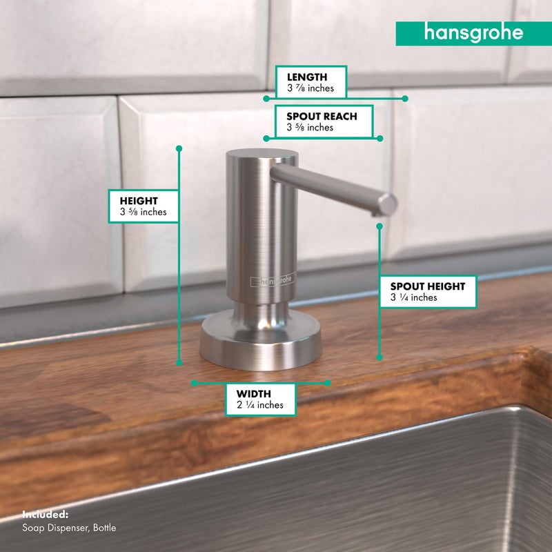hansgrohe Talis Modern Bath and Kitchen Sink Soap Dispenser in Stainless Steel Optic, 40448801 - Image 4